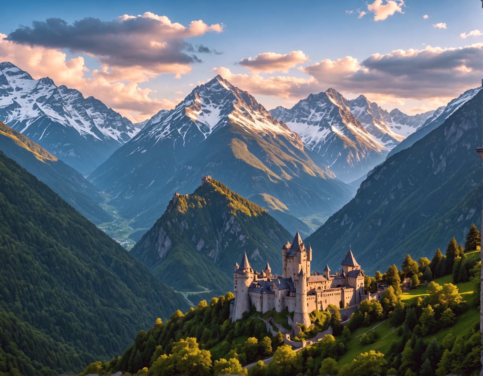 Breathtaking Castle in the Mountains, Hyperrealistic Detail