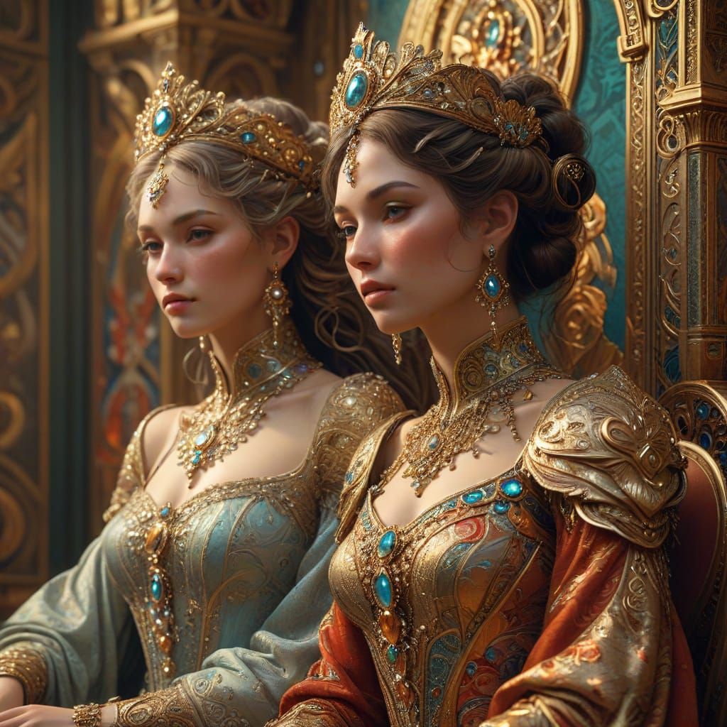 Regal Monarchs in Art Nouveau Splendor