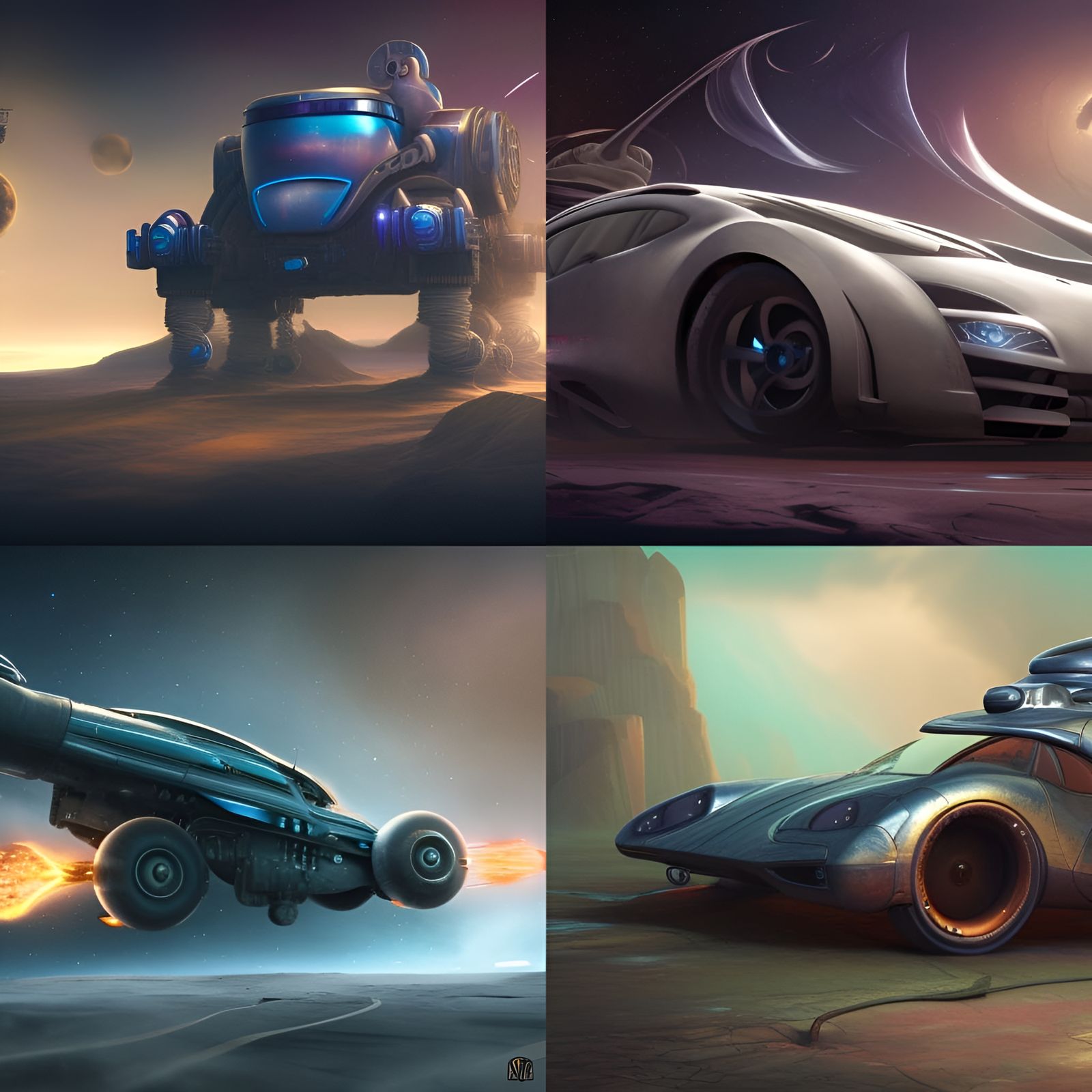 Futuristic Space Car in Detailed Matte Painting