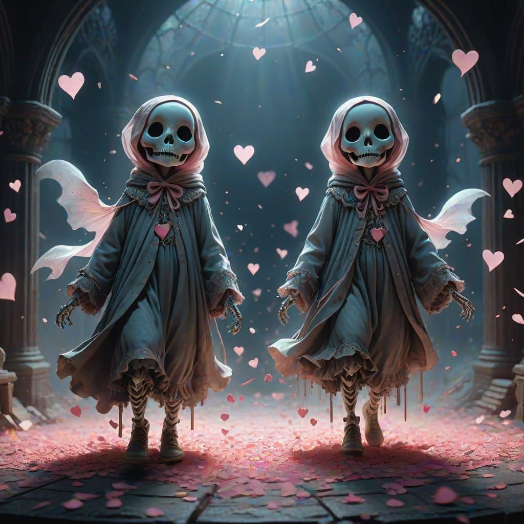 Ethereal Ghosts and Beating Heart in Gustave Doré Style