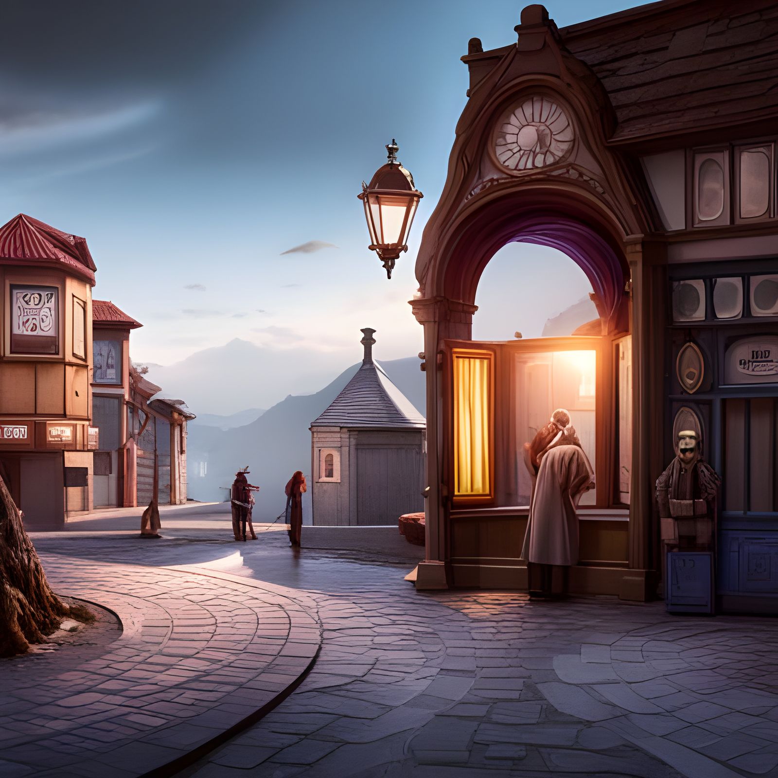 French Village Bus Stop: Detailed Matte Painting