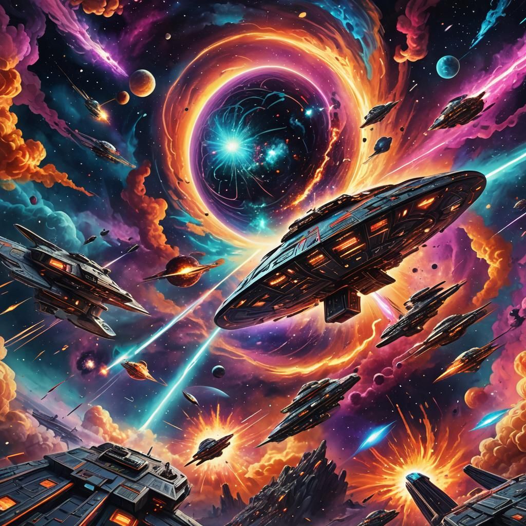 Epic Space War in Retro Sci-Fi Style
