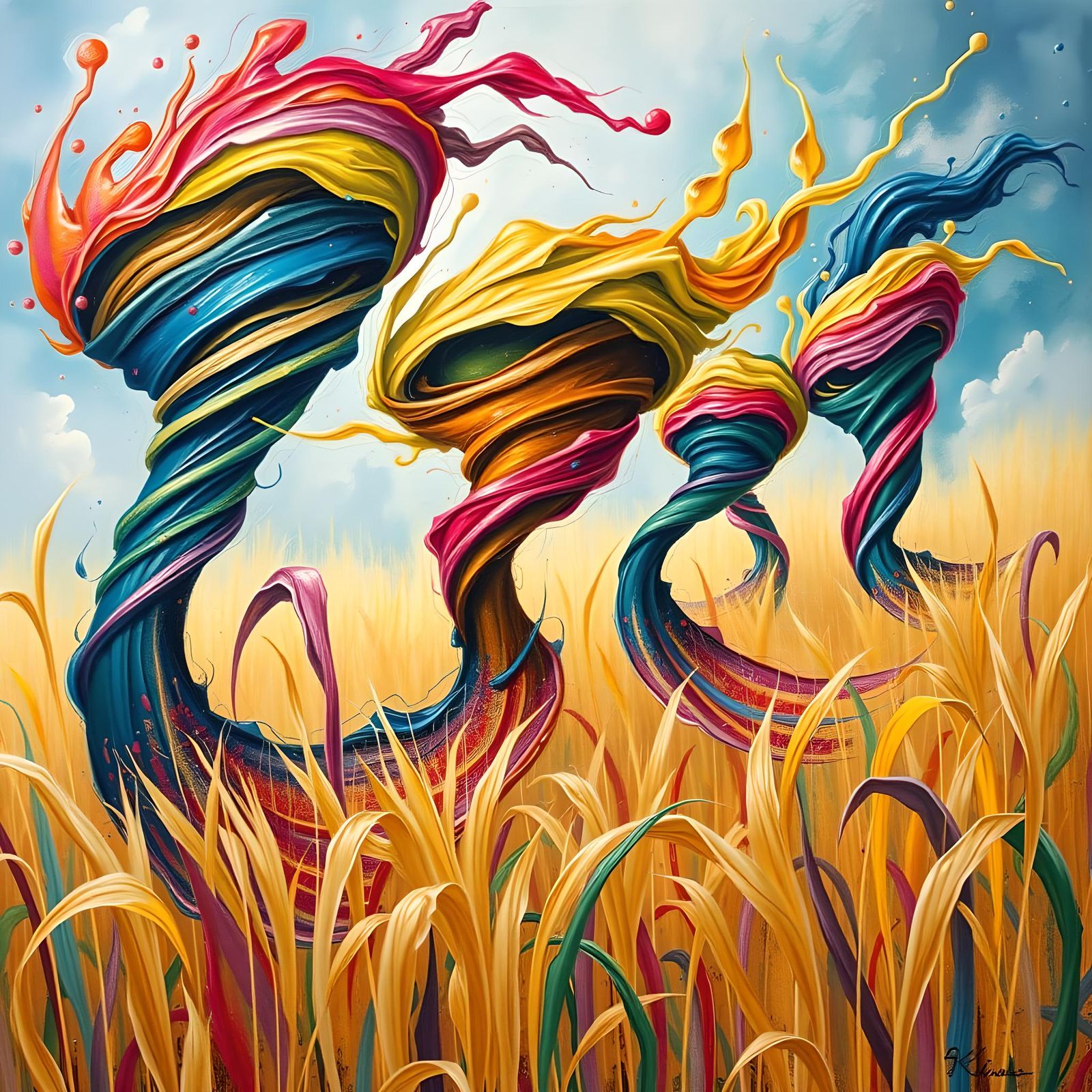 Abstract Paint Tornado in Surreal Impasto Style
