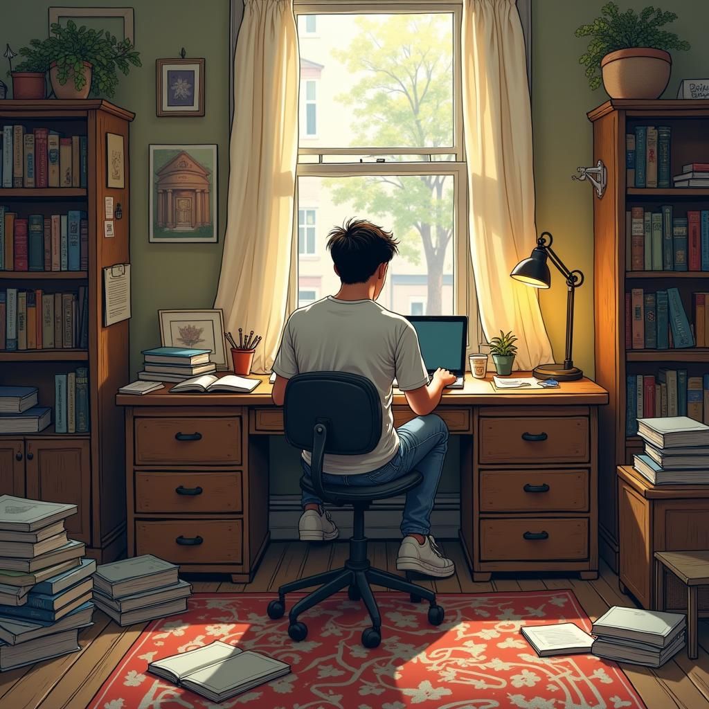 Student Studying in Cozy New York Brownstone