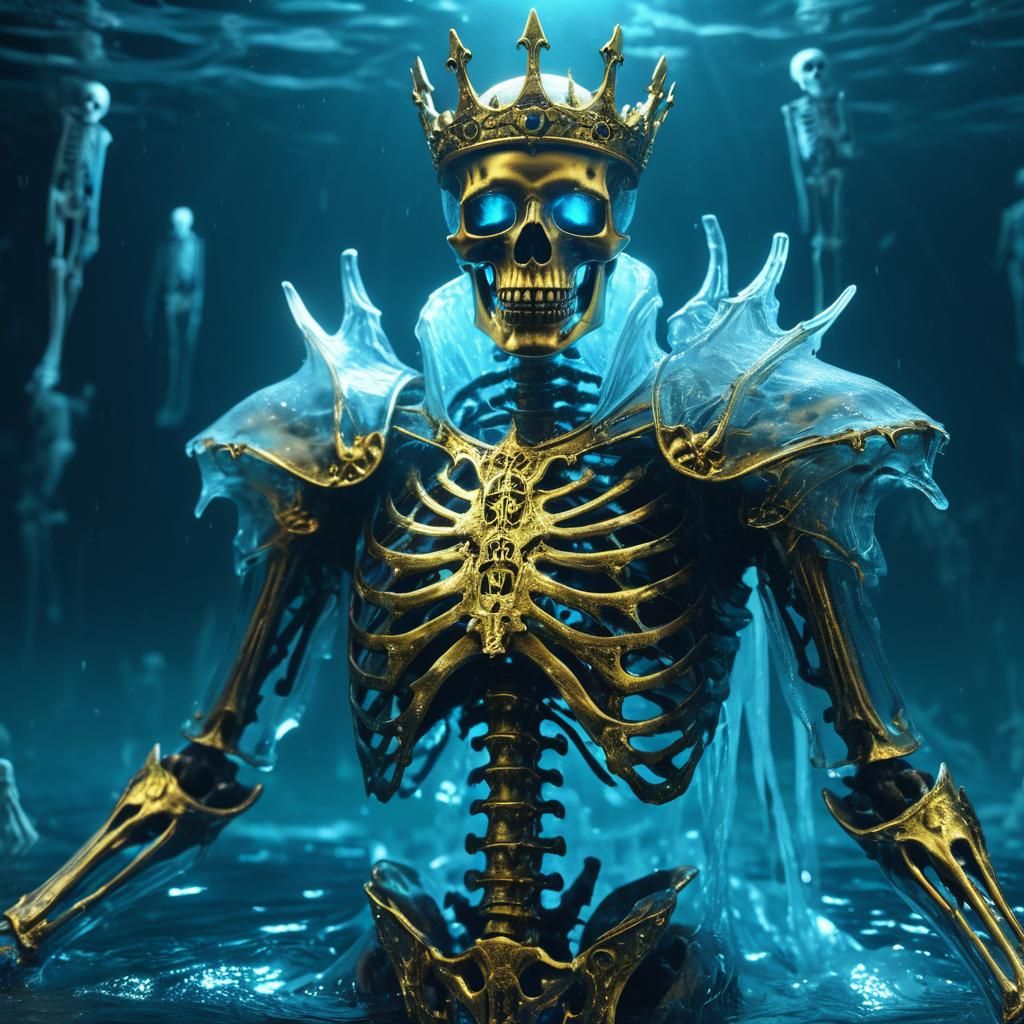Icy Skeleton King in Golden Armor: Dark Fantasy CGI