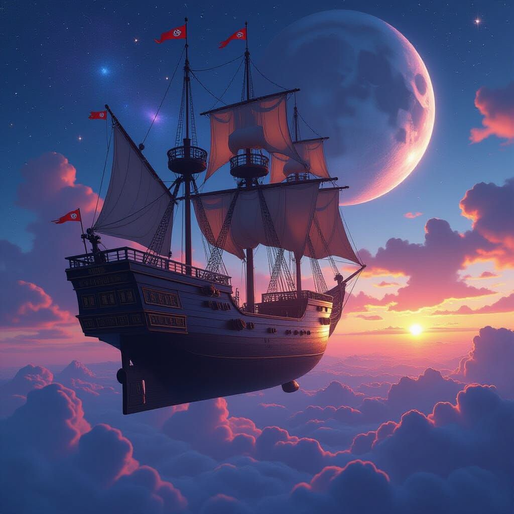 Cosmic Sailing Ship Soaring Through Starry Space