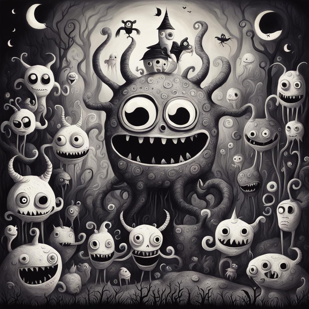 Nightmarish Dream with Cute Monsters in Burton Style