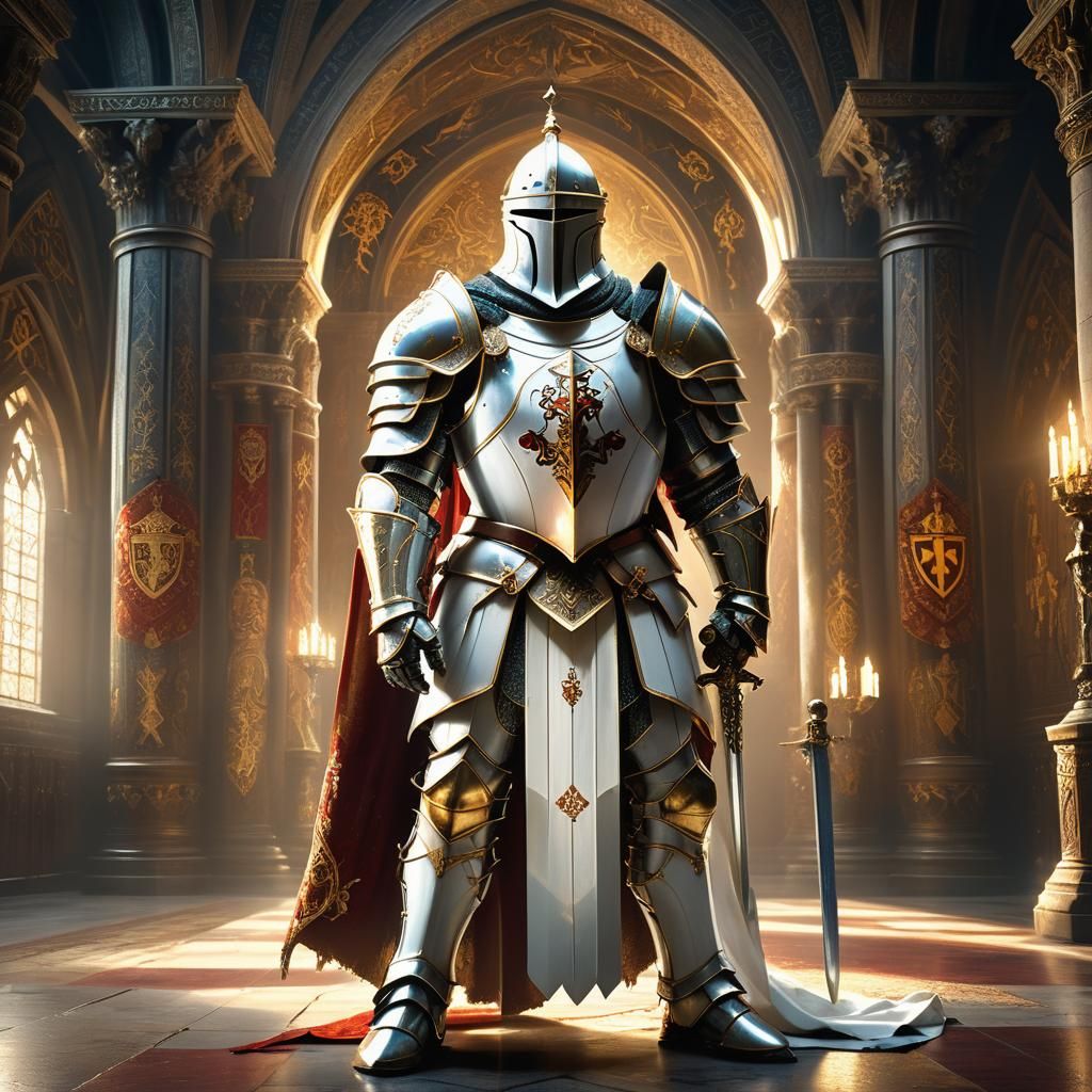 Knight in White Armor in Grand Hall