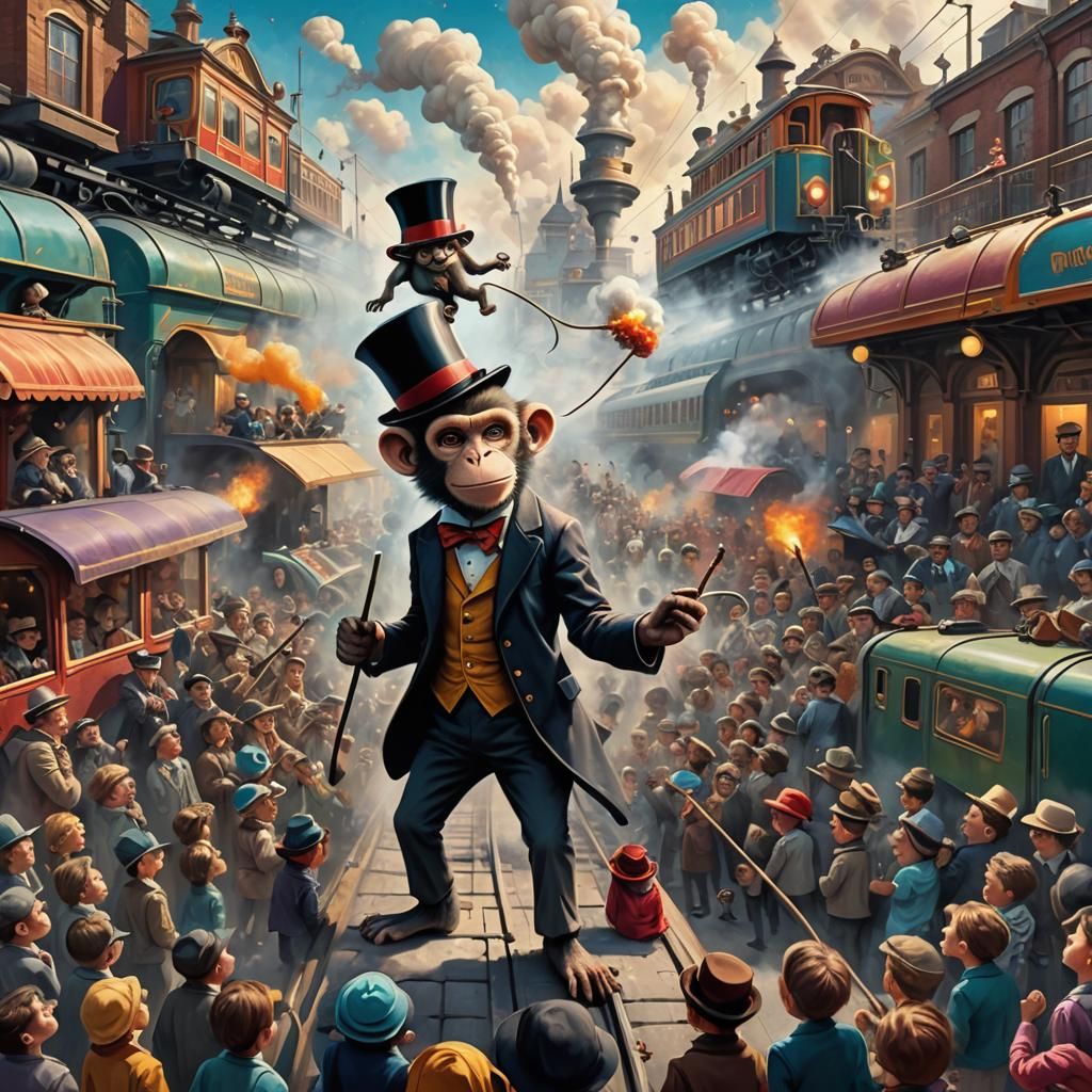 Monkey Magician Performs Show Near Train City