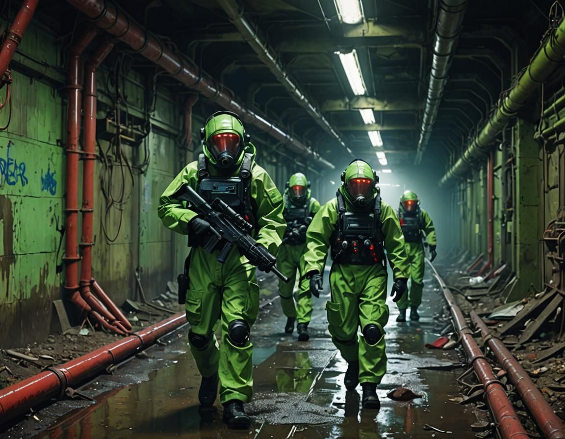 Hazmat Troopers Uncover Abandoned Robot in Dystopian Tunnel