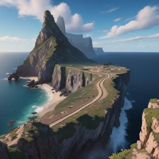 Sunny Cliffside Over the Sea: Matte Painting