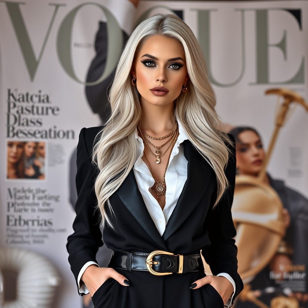 Elegant Woman in High-Fashion Vogue Editorial Style