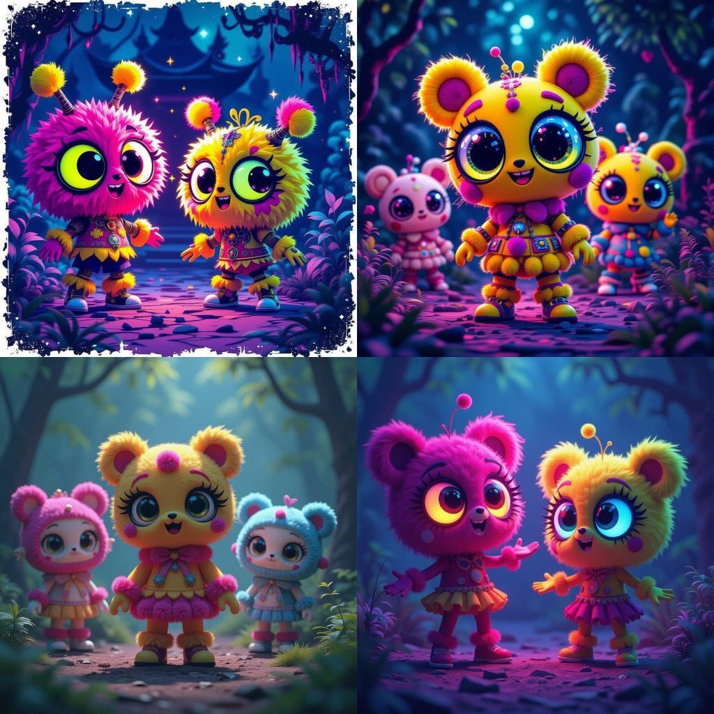 Neon Pom Pom Pixel Art Monsters