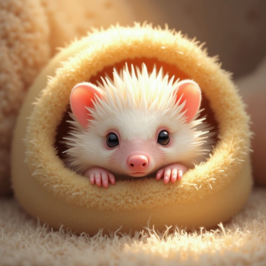 Cuddly White Hedgehog in a Cozy Pouch