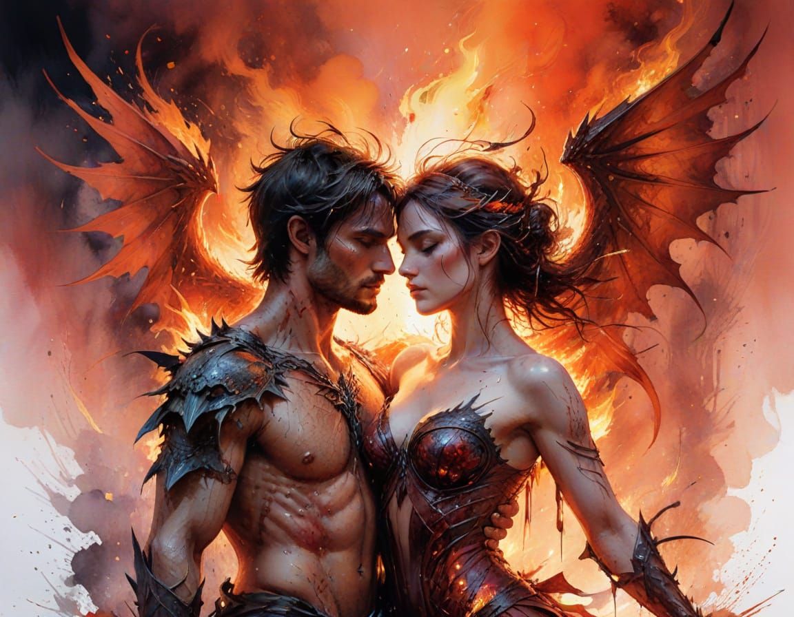 Dragonfire Carnival on Volcanic Plains in Watercolor Style