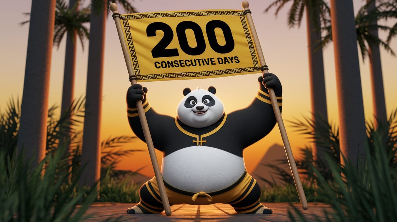 Kung Fu Panda Waving Flag in Jungle at Sunset