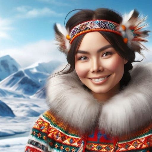 Inuit Woman in Traditional Attire with Intricate Patterns an...