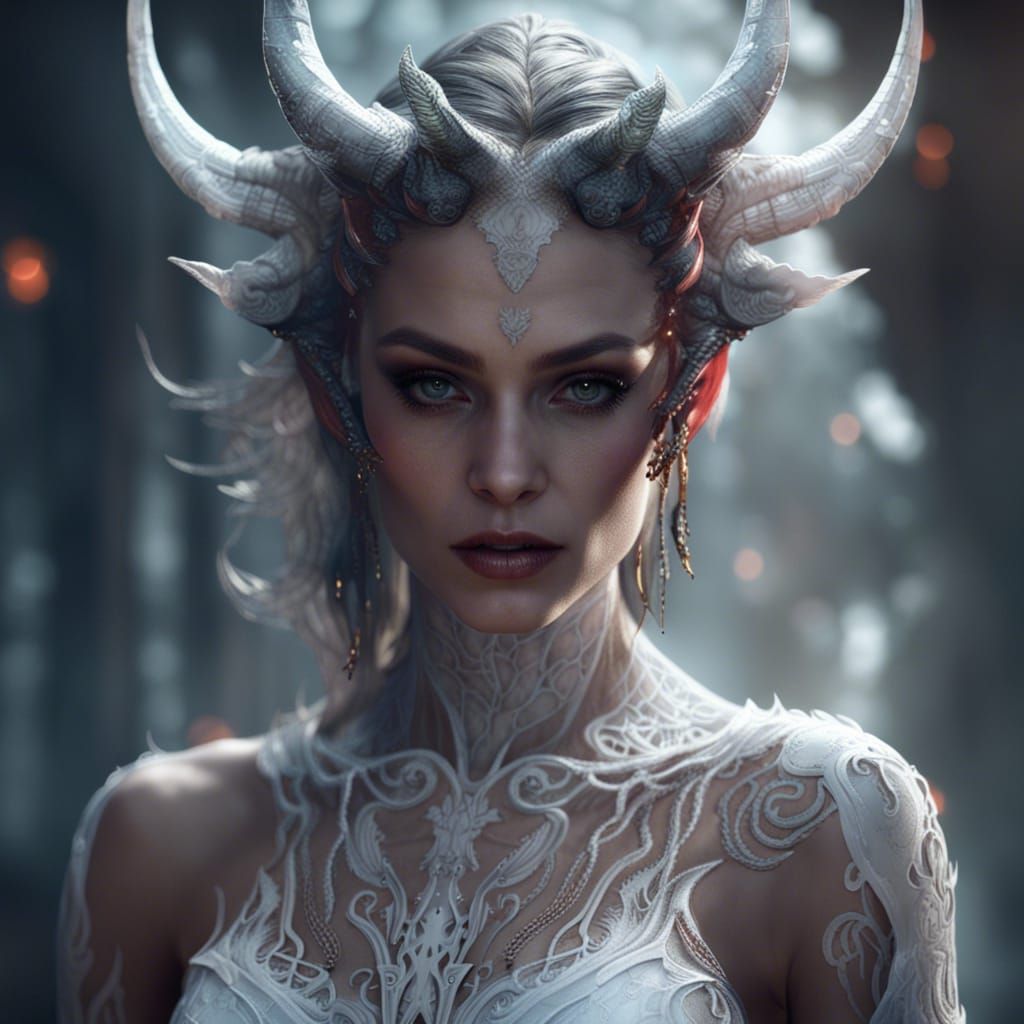 Beautiful Demon in White Dress Portrait