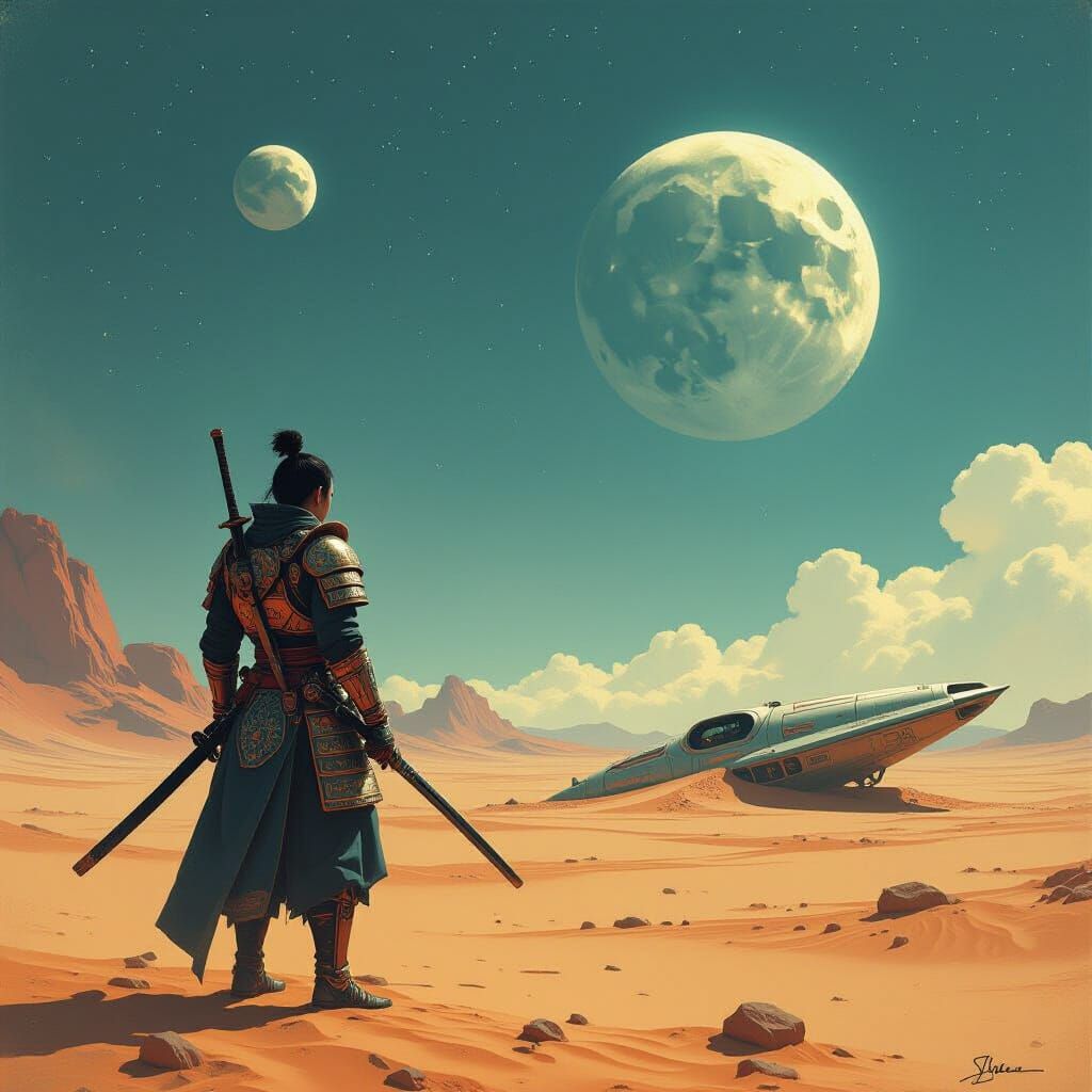 Retro-Futuristic Samurai on Alien Planet