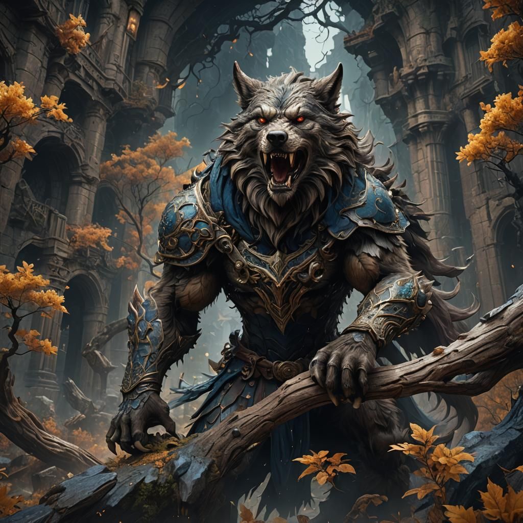 Fantastical Werewolf Howling in the Wind
