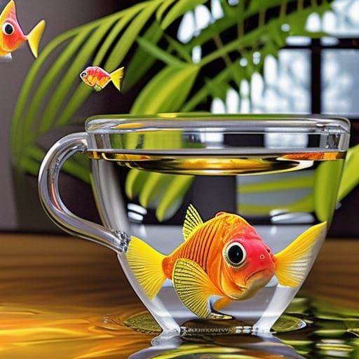 Goldfish in Teacup: Hyperrealistic Concept Art