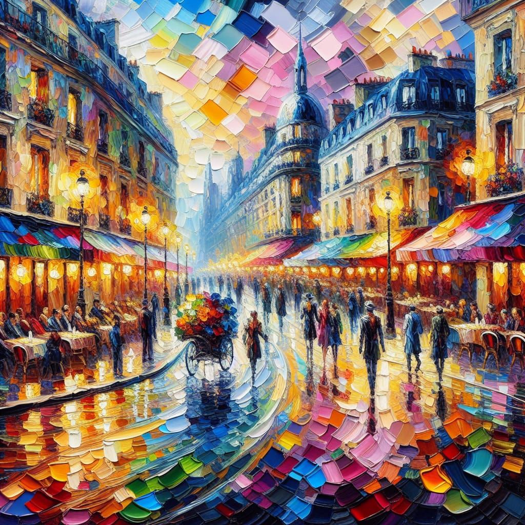 Parisian Street Scene in Expressionist Impasto Style