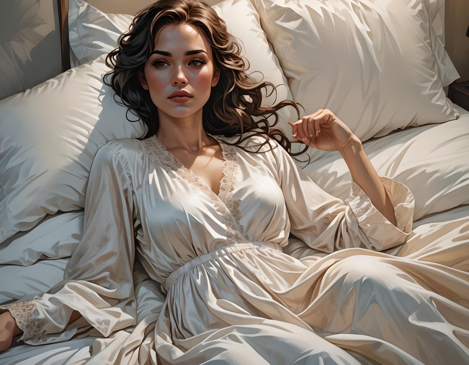 Woman lying in bed clotheless