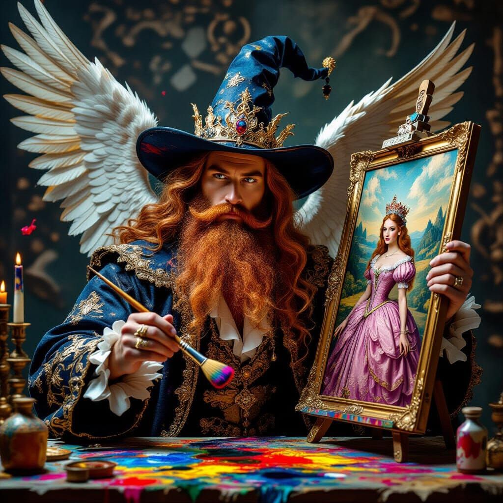 Surreal Artist Painting Princess in Baroque Studio