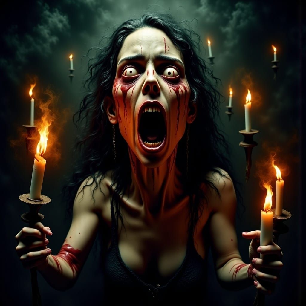 Macabre Portrait of Agony in Gothic Setting