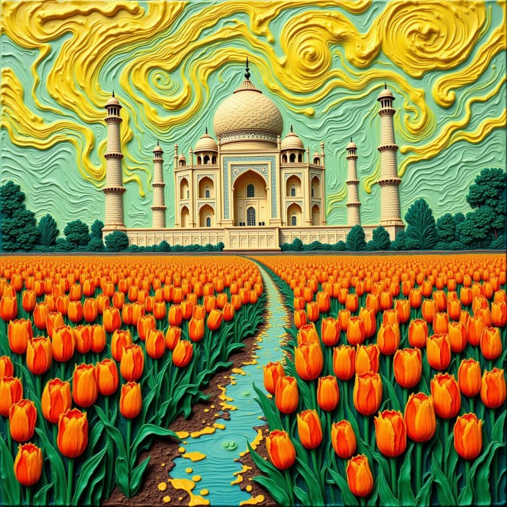 Melting Wax Taj Mahal in Van Gogh Style