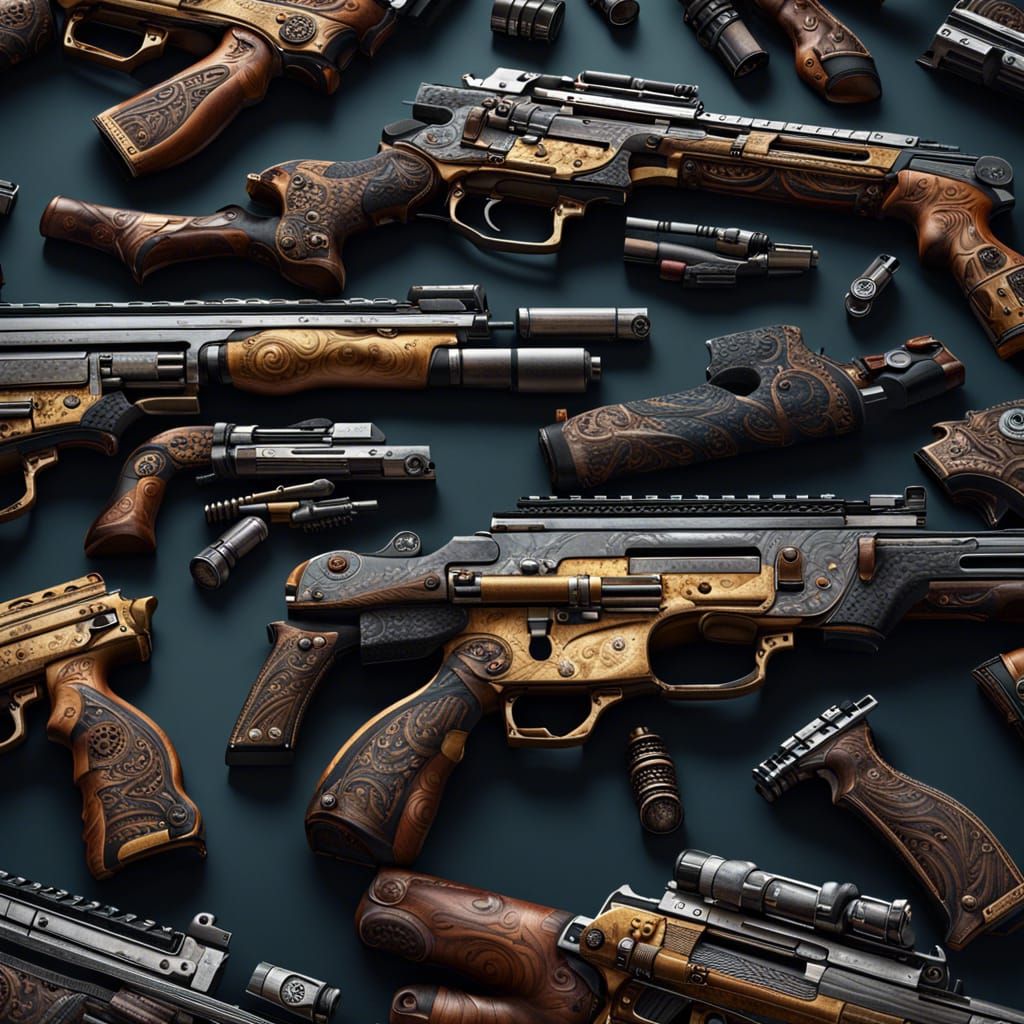 Detailed Guns Arsenal in Matte Painting Style