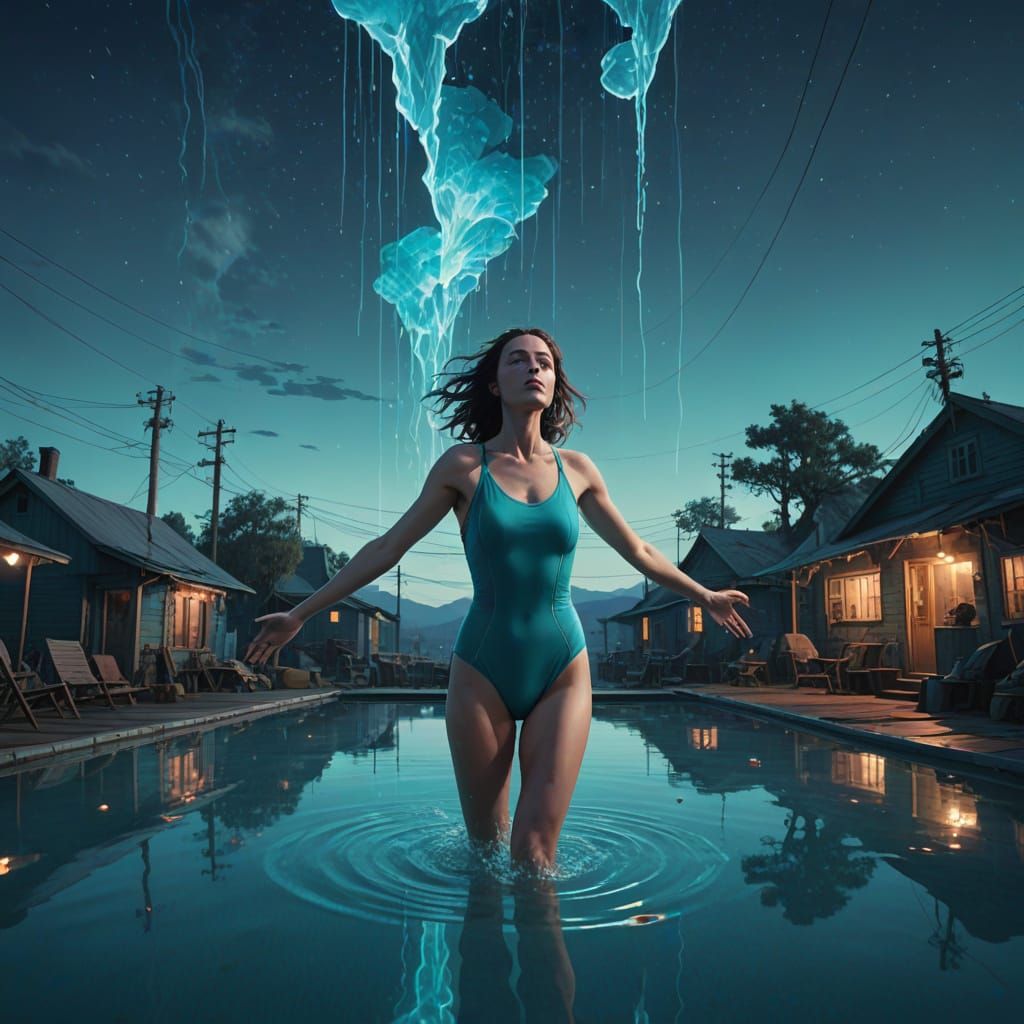 Ethereal Underwater Scene in Vibrant Turquoise Swimsuit