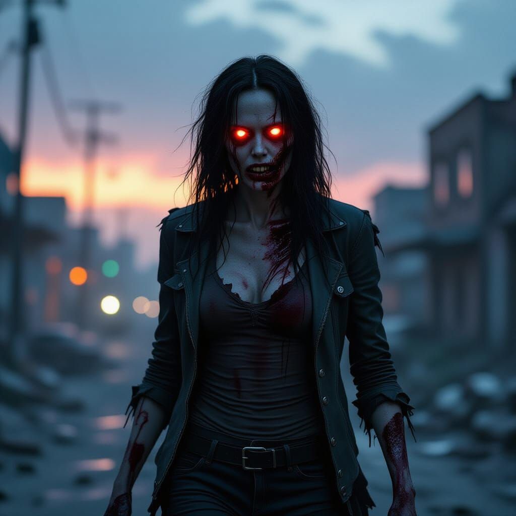 Zombie Angelina Jolie in Post-Apocalyptic City