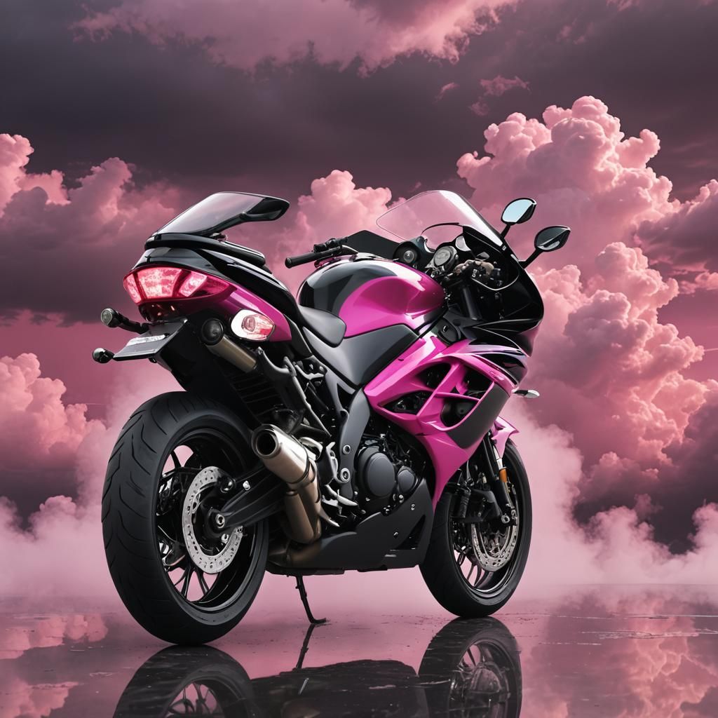 Glass Motorcycle in Hot Pink and Black