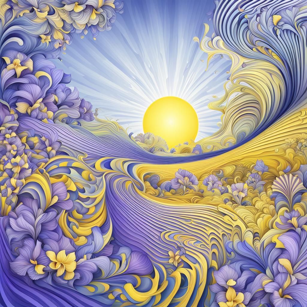 Park Scene with Pond and Animals in Abstract Style