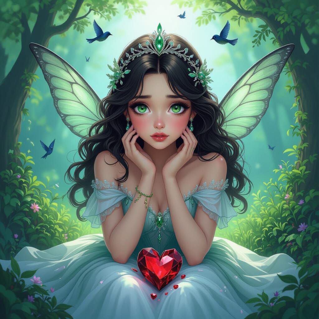 Sad Fairy with Broken Heart in Ethereal Style