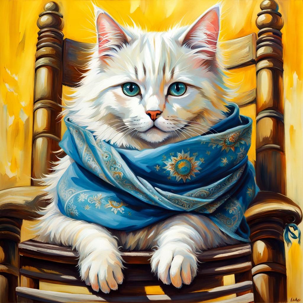 Ukrainian Cat in Scarf, Detailed Fantasy Art