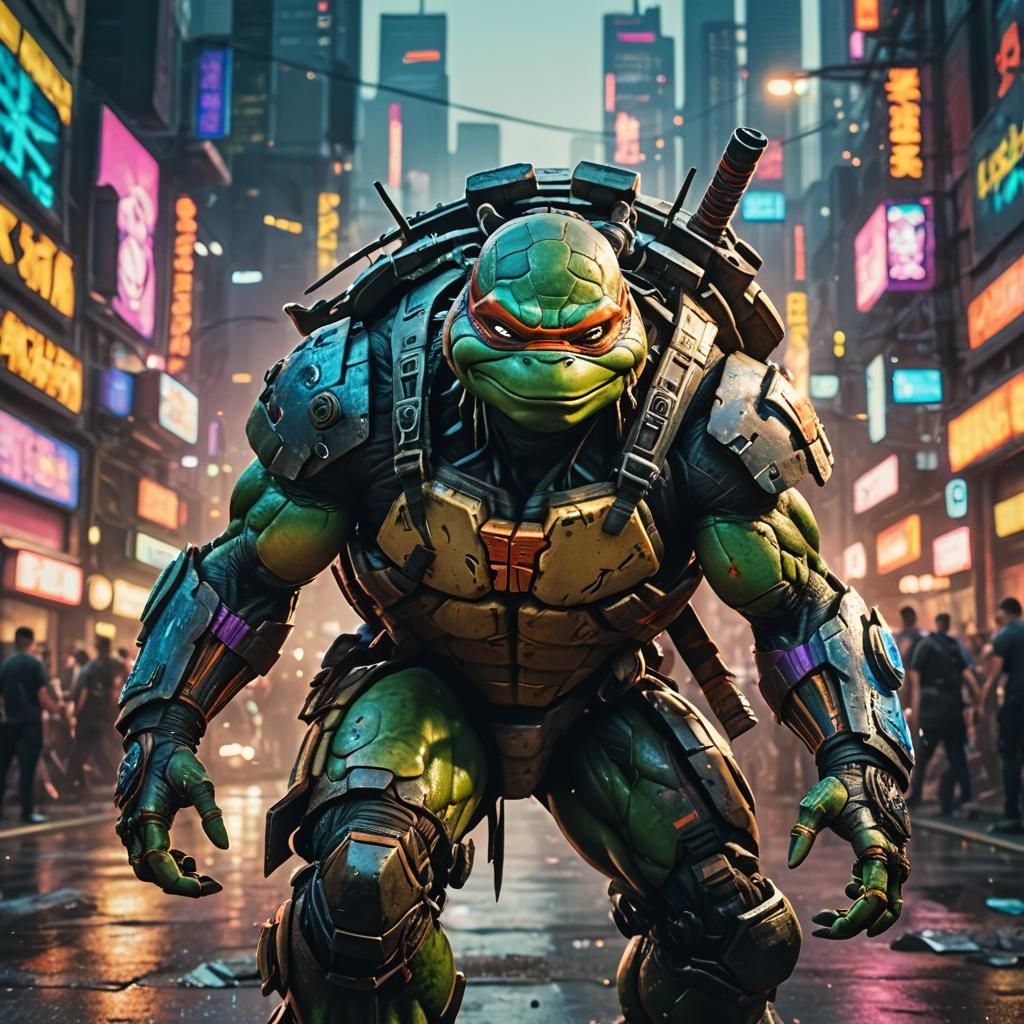 Steroid Ninja Turtle in Cyberpunk 2099 Style