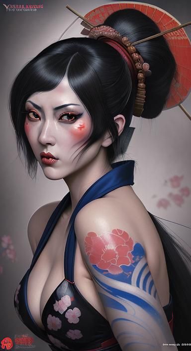 Kawanabe Kyosai - Hell Courtesan (1874) re imagined as natasha from rocky and bullwinkle