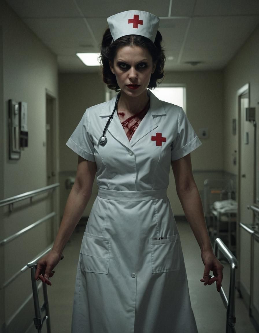 Sinister Demon Nurse in Dark Hospital, Gothic Art