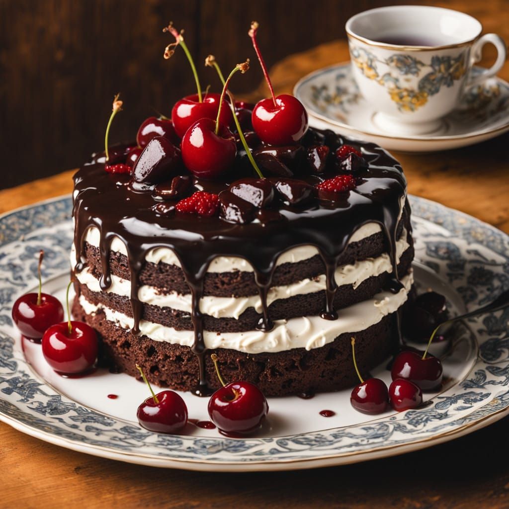 Majestic Black Forest Gateau in a Romanticized Style