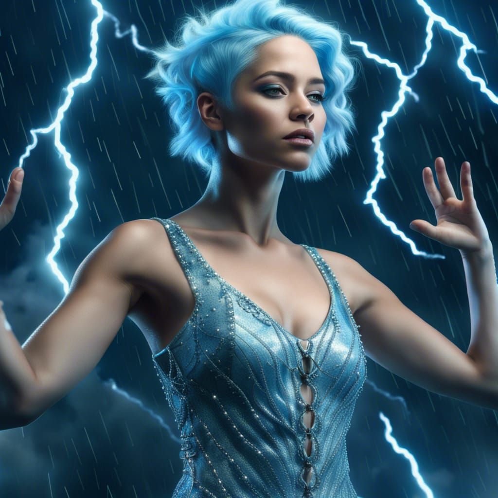 Woman Summons Lightning in Digital Matte Painting