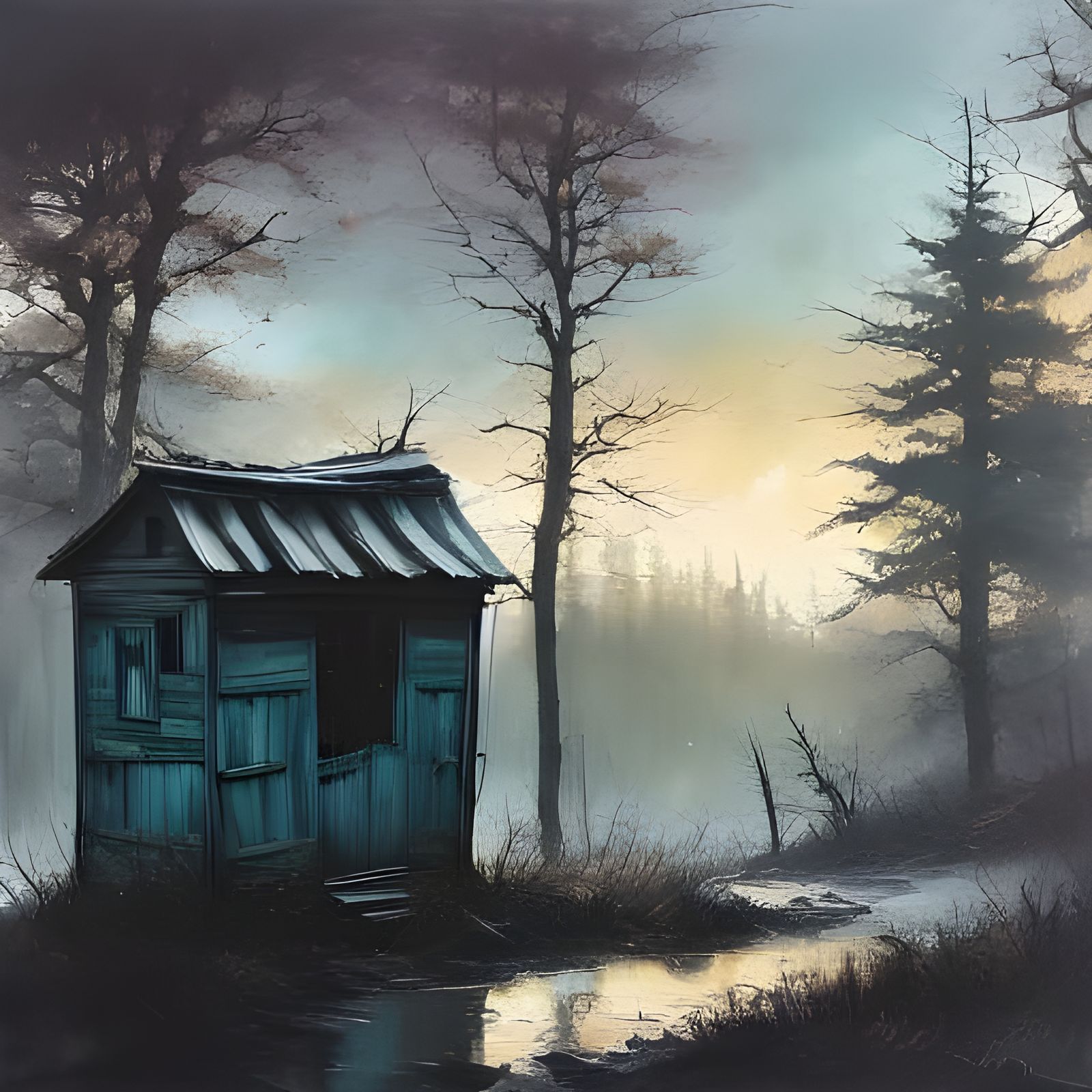 Abandoned Outhouse in a Forest Landscape