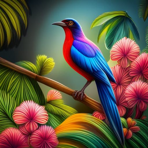 Exotic Bird in Lush Tropical Digital Artwork