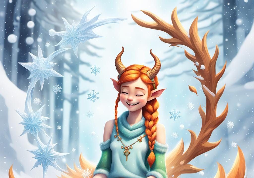 Fantasy Elf Reading with Ice Magic, 3D Art