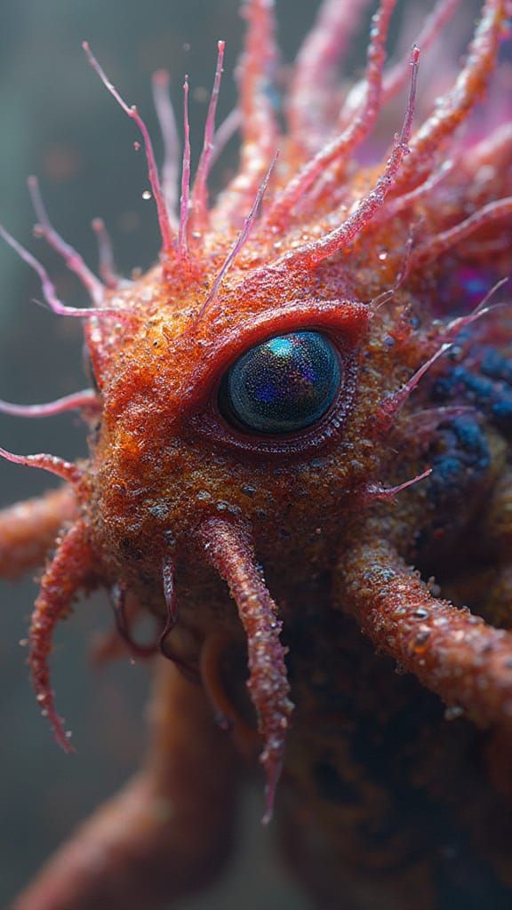 Iridescent Feathered Monster in Rainbow Nebula