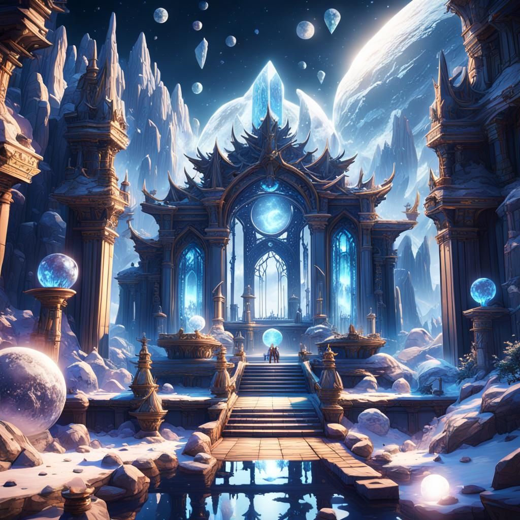 Crystal Sanctuary with Moon in Fantasy Art Style