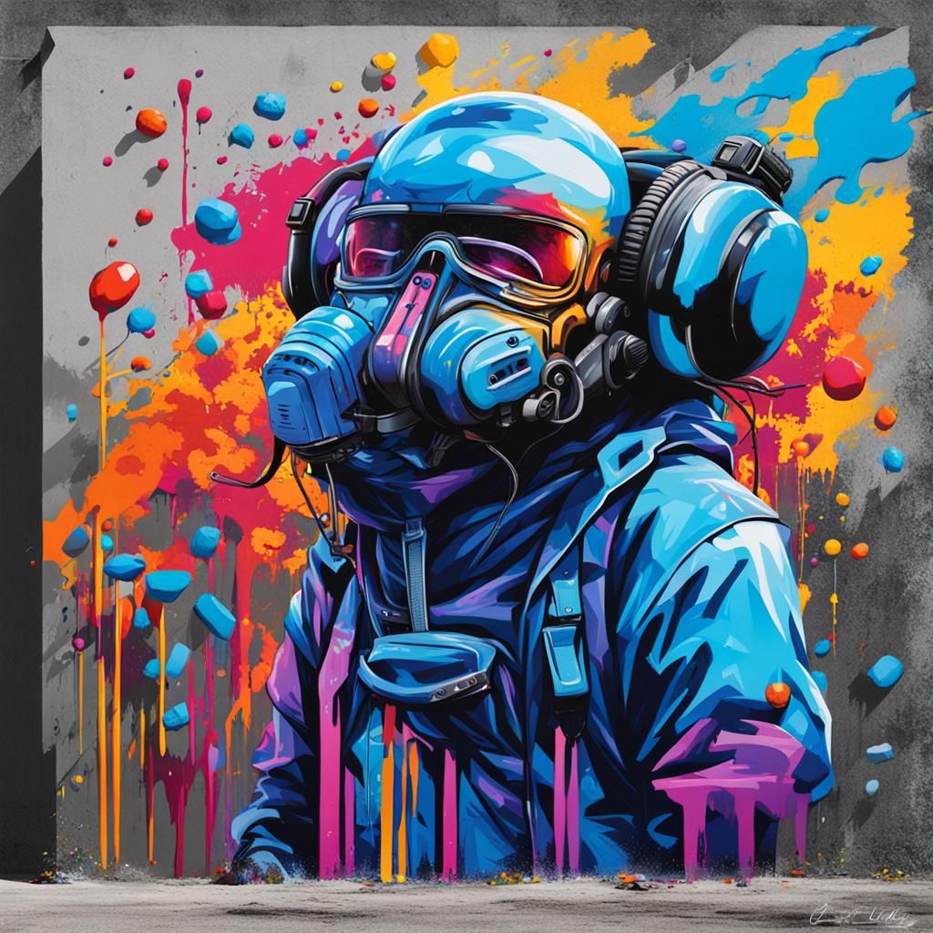 Blue Graffiti Art with Splash Effects