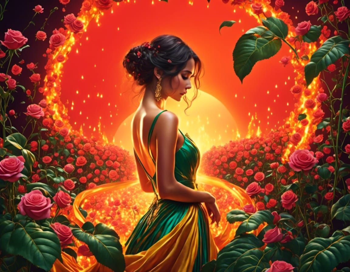 Hyperreal Portrait with Burning Rose Effect