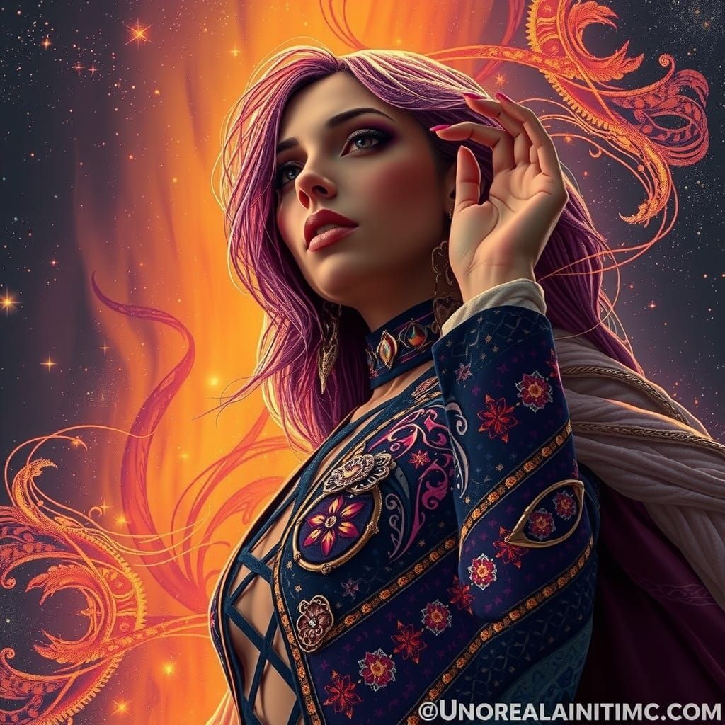 Mystical Woman in Cosmic Suit, Radiating Power and Enigma